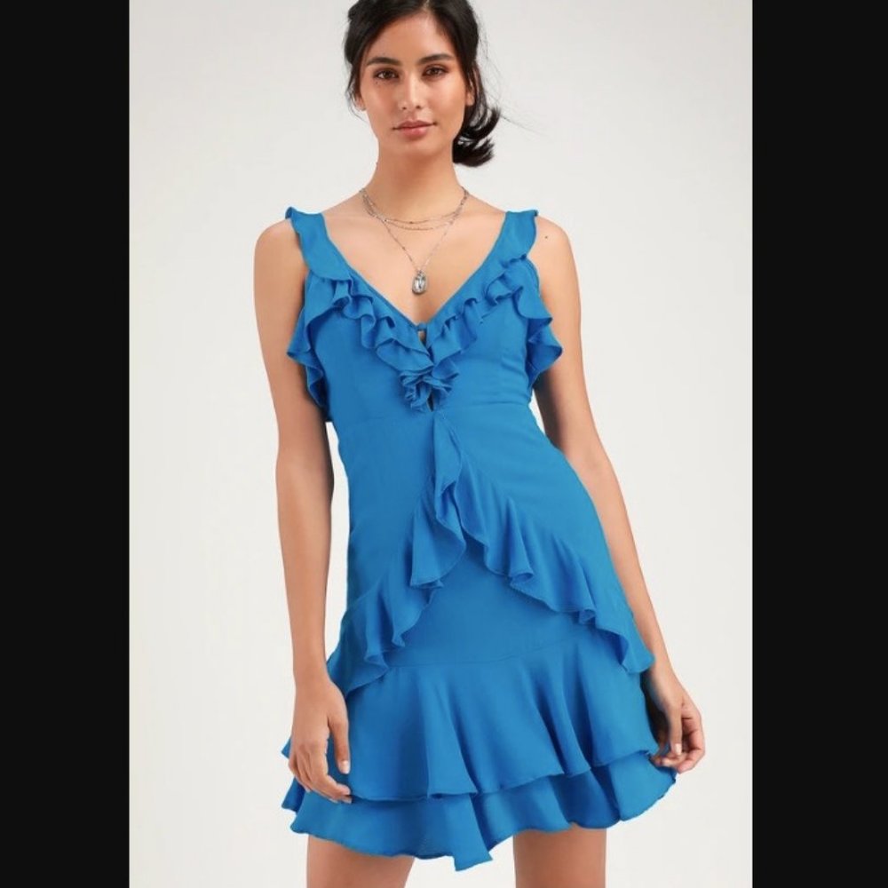 Lulu's Sexy Ruffled Blue Dress NWT Sz L